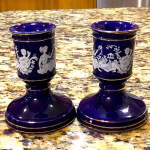 Vintage Greek blue gold candlesticks in excellent condition